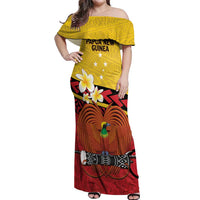 Papua New Guinea Independence Day Off Shoulder Maxi Dress Since 1975 Unity In Diversity LT14 Women Red - Polynesian Pride