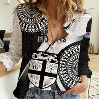 Fiji Rugby Women Casual Shirt World Cup 2023 Go Champions Fijian Tapa Black Version LT14 Female Black - Polynesian Pride