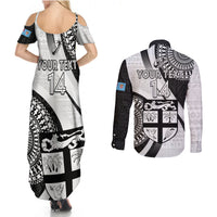 Custom Fiji Rugby Couples Matching Summer Maxi Dress and Long Sleeve Button Shirts World Cup 2023 Go Champions Fijian Tapa Black Version LT14 - Polynesian Pride