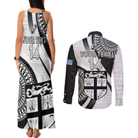 Custom Fiji Rugby Couples Matching Tank Maxi Dress and Long Sleeve Button Shirts World Cup 2023 Go Champions Fijian Tapa Black Version LT14 - Polynesian Pride