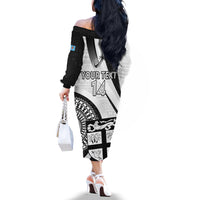 Custom Fiji Rugby Off The Shoulder Long Sleeve Dress World Cup 2023 Go Champions Fijian Tapa Black Version LT14 - Polynesian Pride