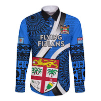 Fiji Rugby Long Sleeve Button Shirt World Cup 2023 Go Champions Fijian Tapa Blue Version LT14 Unisex Blue - Polynesian Pride