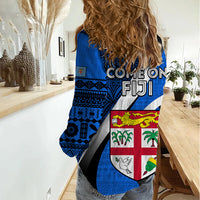 Fiji Rugby Women Casual Shirt World Cup 2023 Go Champions Fijian Tapa Blue Version LT14 - Polynesian Pride