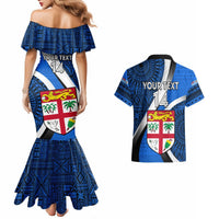 Custom Fiji Rugby Couples Matching Mermaid Dress and Hawaiian Shirt World Cup 2023 Go Champions Fijian Tapa Blue Version LT14 - Polynesian Pride
