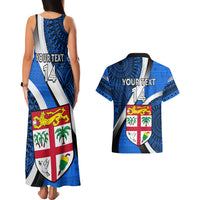 Custom Fiji Rugby Couples Matching Tank Maxi Dress and Hawaiian Shirt World Cup 2023 Go Champions Fijian Tapa Blue Version LT14 - Polynesian Pride