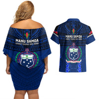 Samoa Rugby Couples Matching Off Shoulder Short Dress and Hawaiian Shirt World Cup 2023 Go Champions Manu Samoa LT14 - Polynesian Pride