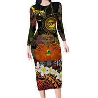 Papua New Guinea 50th Independence Anniversary Family Matching Long Sleeve Bodycon Dress and Hawaiian Shirt Independen Stet bilong Papua Niu Gini LT14