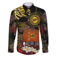 Papua New Guinea 50th Independence Anniversary Family Matching Off The Shoulder Long Sleeve Dress and Hawaiian Shirt Independen Stet bilong Papua Niu Gini LT14 Dad's Shirt - Long Sleeve Black - Polynesian Pride