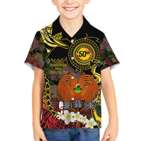 Papua New Guinea 50th Independence Anniversary Family Matching Short Sleeve Bodycon Dress and Hawaiian Shirt Independen Stet bilong Papua Niu Gini LT14 Son's Shirt Black - Polynesian Pride
