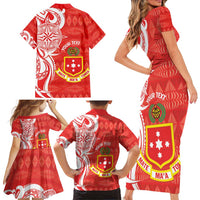 Personalised Kolisi Tonga Family Matching Short Sleeve Bodycon Dress and Hawaiian Shirt Mate Maa Tonga Ngatu Pattern - Polynesian Pride