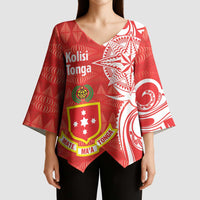 Personalised Kolisi Tonga Kimono Sleeve Blouse Mate Maa Tonga Ngatu Pattern - Polynesian Pride