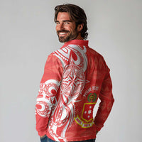 Personalised Kolisi Tonga Long Sleeve Polo Shirt Mate Maa Tonga Ngatu Pattern - Polynesian Pride