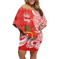 Personalised Kolisi Tonga Off Shoulder Short Dress Mate Maa Tonga Ngatu Pattern - Polynesian Pride