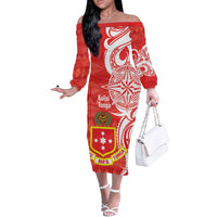 Personalised Kolisi Tonga Off The Shoulder Long Sleeve Dress Mate Maa Tonga Ngatu Pattern - Polynesian Pride