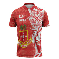 Personalised Kolisi Tonga Zipper Polo Shirt Mate Maa Tonga Ngatu Pattern - Polynesian Pride