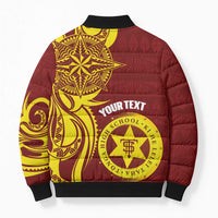Personalised Tonga High School Bomber Puffer Jacket THS Tongan Ngatu Pattern - Polynesian Pride