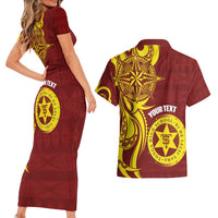 Personalised Tonga High School Couples Matching Short Sleeve Bodycon Dress and Hawaiian Shirt THS Tongan Ngatu Pattern - Polynesian Pride