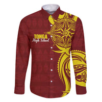 Personalised Tonga High School Family Matching Off The Shoulder Long Sleeve Dress and Hawaiian Shirt THS Tongan Ngatu Pattern - Polynesian Pride