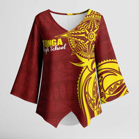 Personalised Tonga High School Kimono Sleeve Blouse THS Tongan Ngatu Pattern - Polynesian Pride