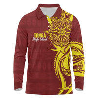 Personalised Tonga High School Long Sleeve Polo Shirt THS Tongan Ngatu Pattern - Polynesian Pride
