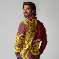 Personalised Tonga High School Long Sleeve Polo Shirt THS Tongan Ngatu Pattern - Polynesian Pride