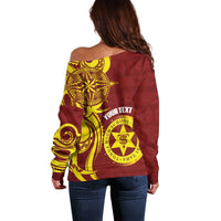Personalised Tonga High School Off Shoulder Sweater THS Tongan Ngatu Pattern - Polynesian Pride