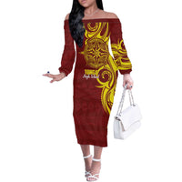Personalised Tonga High School Off The Shoulder Long Sleeve Dress THS Tongan Ngatu Pattern - Polynesian Pride
