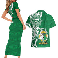 Personalised Liahona - Saineha High School Couples Matching Short Sleeve Bodycon Dress and Hawaiian Shirt Tongan Ngatu Pattern - Polynesian Pride