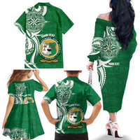 Personalised Liahona - Saineha High School Family Matching Off The Shoulder Long Sleeve Dress and Hawaiian Shirt Tongan Ngatu Pattern - Polynesian Pride