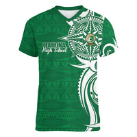 Personalised Liahona - Saineha High School Women V-Neck T-Shirt Tongan Ngatu Pattern - Polynesian Pride