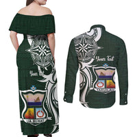 Personalised Tonga Takuilau College Couples Matching Off Shoulder Maxi Dress and Long Sleeve Button Shirt Est 1975 Tongan Ngatu Pattern - Polynesian Pride