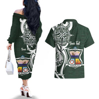 Personalised Tonga Takuilau College Couples Matching Off The Shoulder Long Sleeve Dress and Hawaiian Shirt Est 1975 Tongan Ngatu Pattern - Polynesian Pride