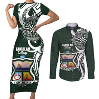 Personalised Tonga Takuilau College Couples Matching Short Sleeve Bodycon Dress and Long Sleeve Button Shirt Est 1975 Tongan Ngatu Pattern - Polynesian Pride