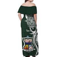 Personalised Tonga Takuilau College Off Shoulder Maxi Dress Est 1975 Tongan Ngatu Pattern - Polynesian Pride