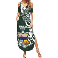 Personalised Tonga Takuilau College Summer Maxi Dress Est 1975 Tongan Ngatu Pattern - Polynesian Pride