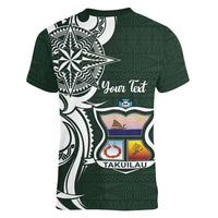 Personalised Tonga Takuilau College Women V-Neck T-Shirt Est 1975 Tongan Ngatu Pattern - Polynesian Pride