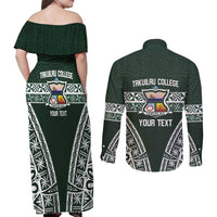 Personalised Tonga Takuilau College Couples Matching Off Shoulder Maxi Dress and Long Sleeve Button Shirt 50th Anniversary Ngatu Kupesi - Polynesian Pride