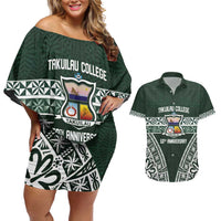 Personalised Tonga Takuilau College Couples Matching Off Shoulder Short Dress and Hawaiian Shirt 50th Anniversary Ngatu Kupesi - Polynesian Pride