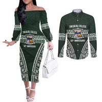 Personalised Tonga Takuilau College Couples Matching Off The Shoulder Long Sleeve Dress and Long Sleeve Button Shirt 50th Anniversary Ngatu Kupesi - Polynesian Pride