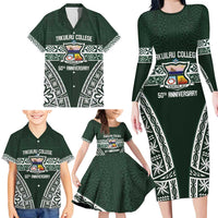 Personalised Tonga Takuilau College Family Matching Long Sleeve Bodycon Dress and Hawaiian Shirt 50th Anniversary Ngatu Kupesi - Polynesian Pride