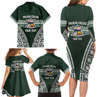 Personalised Tonga Takuilau College Family Matching Long Sleeve Bodycon Dress and Hawaiian Shirt 50th Anniversary Ngatu Kupesi - Polynesian Pride