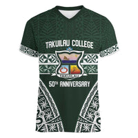 Personalised Tonga Takuilau College Women V-Neck T-Shirt 50th Anniversary Ngatu Kupesi - Polynesian Pride