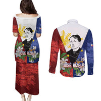 Philippines Rizal Day Couples Matching Puletasi and Long Sleeve Button Shirt Filipino Sampaguita Grunge Style - Polynesian Pride