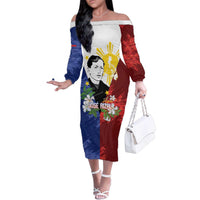 Philippines Rizal Day Family Matching Off The Shoulder Long Sleeve Dress and Hawaiian Shirt Filipino Sampaguita Grunge Style - Polynesian Pride