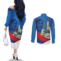 Philippines Rizal Day Couples Matching Off The Shoulder Long Sleeve Dress and Long Sleeve Button Shirt Filipino Motto Stella Polynesian Pattern - Polynesian Pride