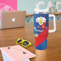 Philippines Rizal Day Tumbler With Handle Filipino Motto Stella Polynesian Pattern - Polynesian Pride