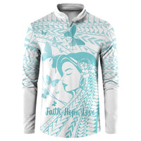 Polynesia Cervical Cancer Awareness Month Button Sweatshirt Polynesian Women Faith Hope Love!