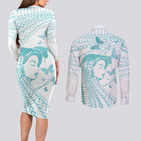 Polynesia Cervical Cancer Awareness Month Couples Matching Long Sleeve Bodycon Dress and Long Sleeve Button Shirt Polynesian Women Faith Hope Love!