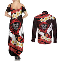 Polynesia AIDS Awareness Month Couples Matching Summer Maxi Dress and Long Sleeve Button Shirt Take The Rights Path Polynesian Pattern
