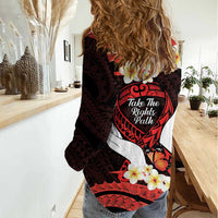 Polynesia AIDS Awareness Month Women Casual Shirt Take The Rights Path Polynesian Pattern